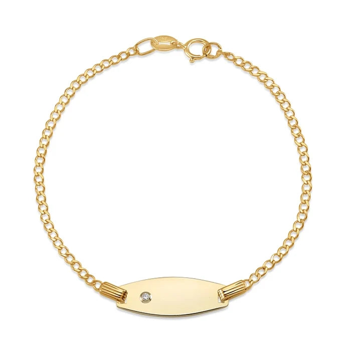 14k Gold Id Bracelet Engravable Girls Boys Kids Baby Figaro