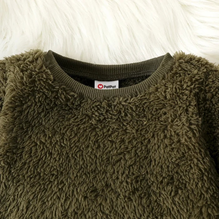 2pcs Baby Boy/Girl Thermal Fuzzy Pullover and Pants Set