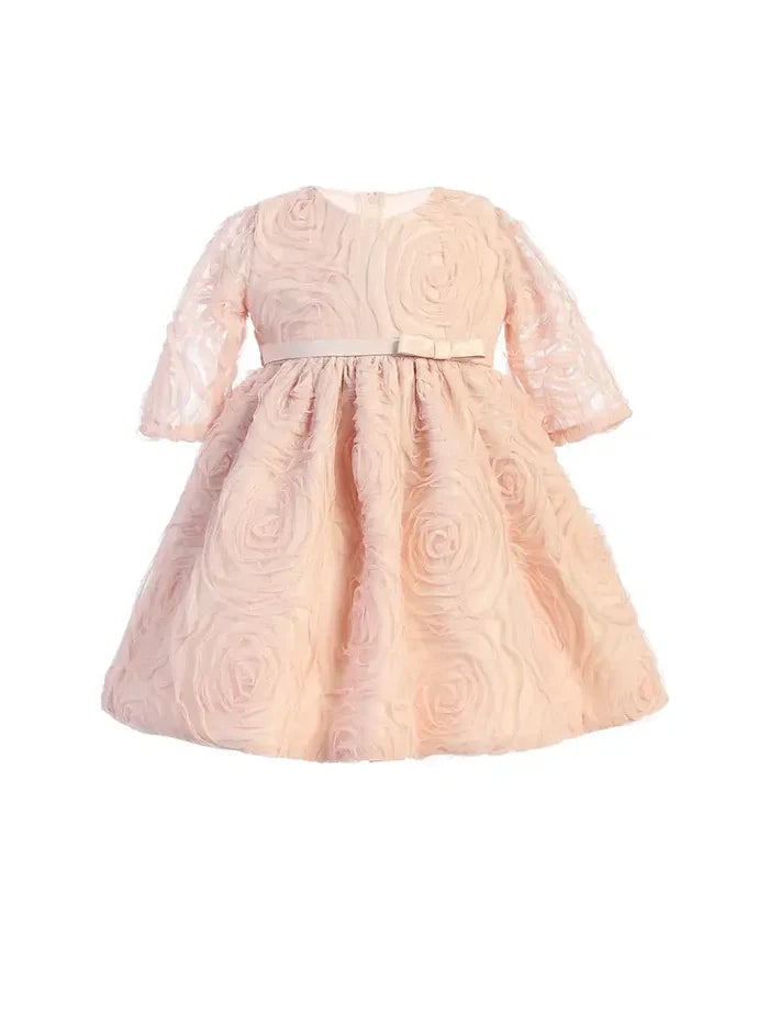 3/4 Sleeve Rosette Mesh with Satin