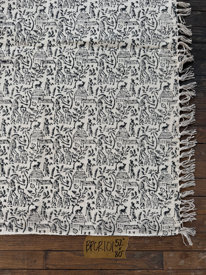 Hand-Block-Printed Cotton Rug 101 | 4' x 6'