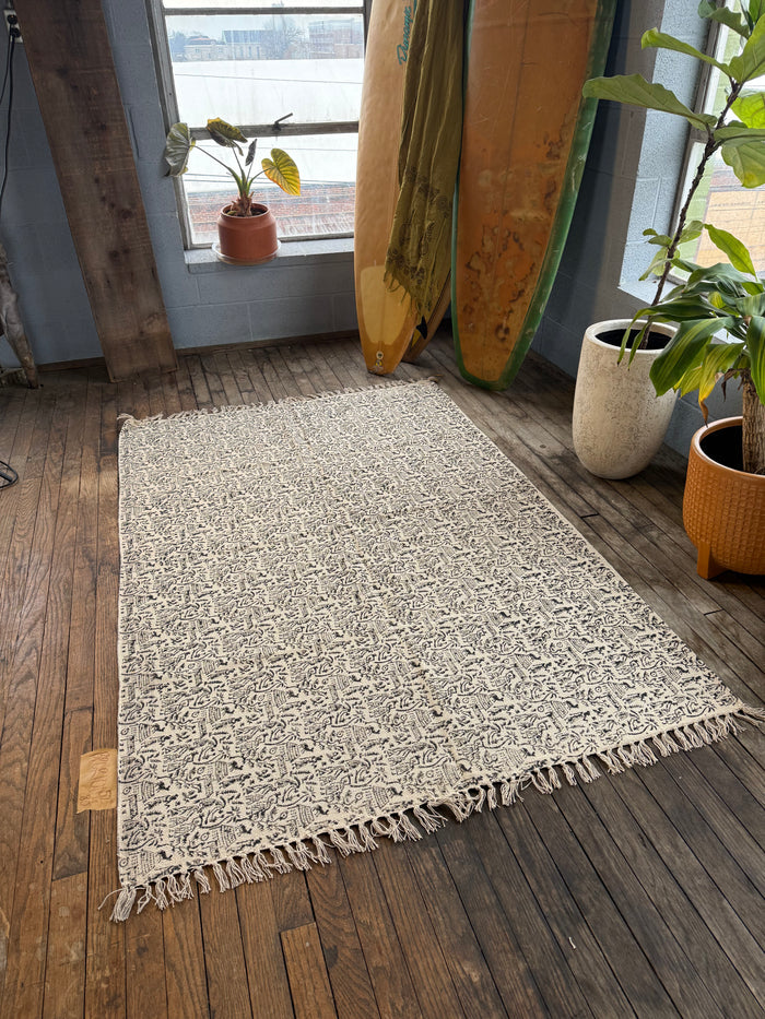 Hand-Block-Printed Cotton Rug 101 | 4' x 6'