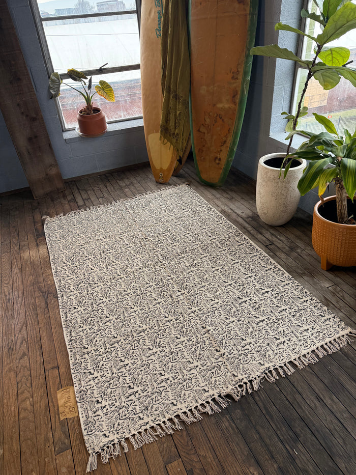 Hand-Block-Printed Cotton Rug 101 | 4' x 6'