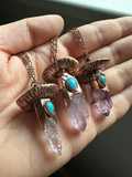 Amethyst + Turquoise Copper Mushroom Necklace