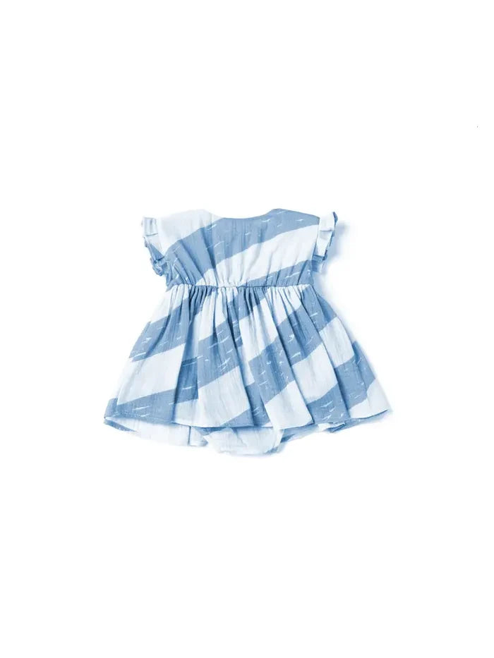 Baby Dress with Knife Pleated Sleeve Ruffle - Blue