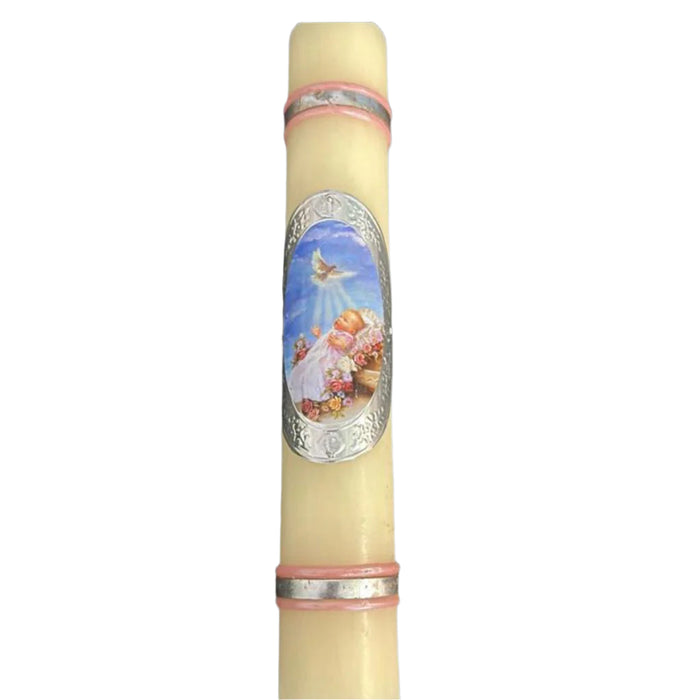 Baby girls christening candle