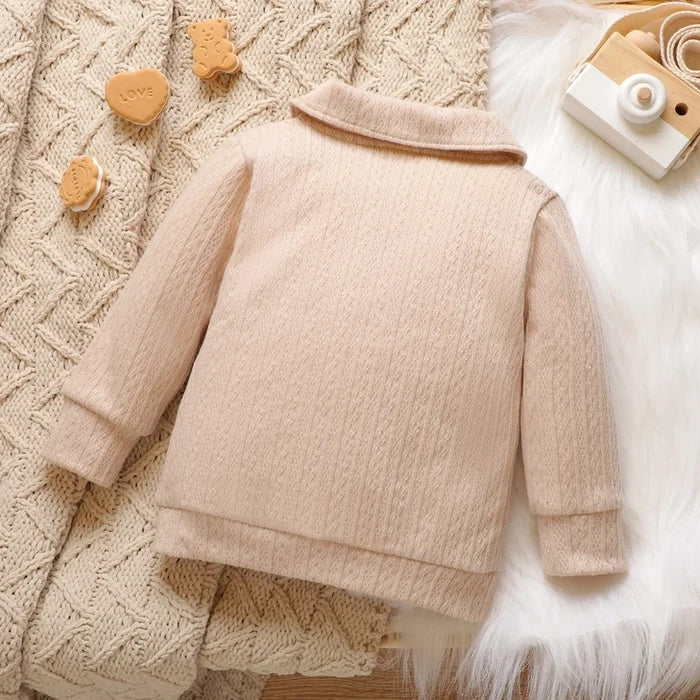 Baby Solid Lapel Button Down Long Sleeve Outwear