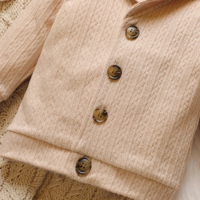 Baby Solid Lapel Button Down Long Sleeve Outwear