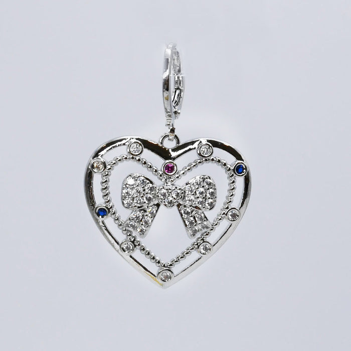 Big Heart Bow Silver Charm CH-383