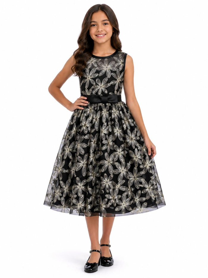 Black &amp; Gold Floral Special Occasion Dress
