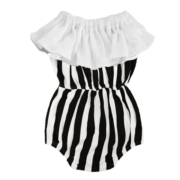 Black & White Striped Baby Girl Organic Cotton Romper