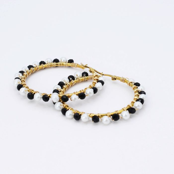 Colorful crystal statement hoop earrings with multicolor beads and sparkling stones, waterproof earrings, tarnish free jewelry, hypoallergenic earrings for sensitive skin, 24k gold dainty earrings, handcrafted gemstone earrings, gold hoop earrings, boutique wholesale earrings, trendy gold jewelry, high quality jewelry gifts
