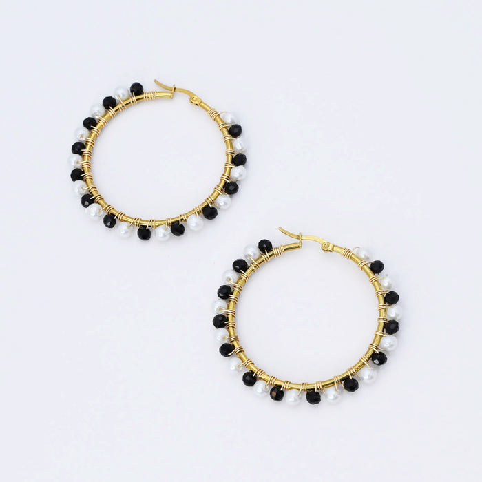 Colorful crystal statement hoop earrings with multicolor beads and sparkling stones, waterproof earrings, tarnish free jewelry, hypoallergenic earrings for sensitive skin, 24k gold dainty earrings, handcrafted gemstone earrings, gold hoop earrings, boutique wholesale earrings, trendy gold jewelry, high quality jewelry gifts