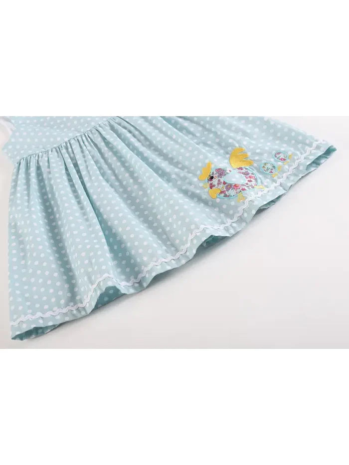 Blue Dot Floral Rooster Baby Dress