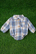 Blue Plaid Fleece Fabric Baby Onesie w/ Snaps