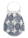 Blue & White Medallion Baby Girl Organic Cotton Playsuit