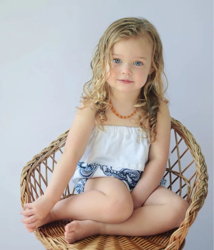 Blue & White Medallion Baby Girl Organic Cotton Romper