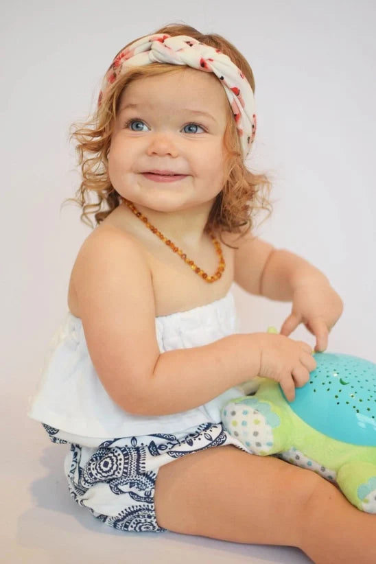 Blue & White Medallion Baby Girl Organic Cotton Romper