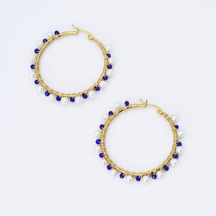 Colorful crystal statement hoop earrings with multicolor beads and sparkling stones, waterproof earrings, tarnish free jewelry, hypoallergenic earrings for sensitive skin, 24k gold dainty earrings, handcrafted gemstone earrings, gold hoop earrings, boutique wholesale earrings, trendy gold jewelry, high quality jewelry gifts