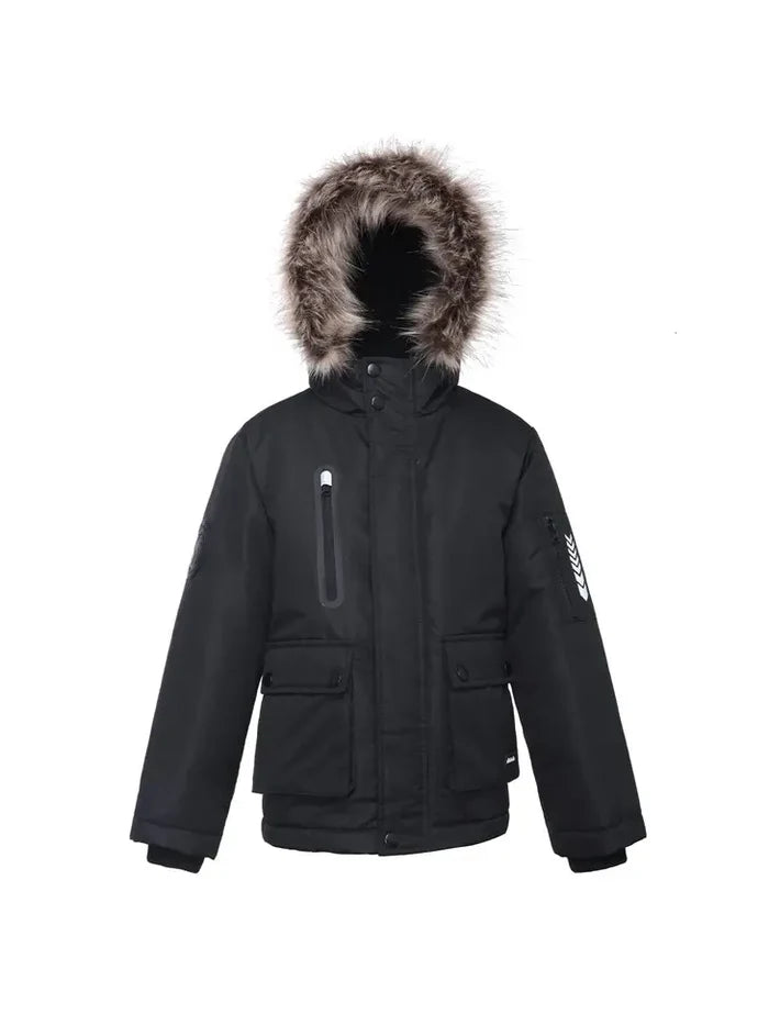 Boys' Parka Jacket with Faux Fur Insulated Hood