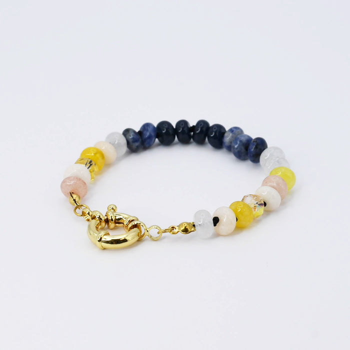 colorful gemstone jewelry, beaded fashion bracelet, gold or silver tone accessory, handcrafted beaded piece, trendy boho chic jewelry, vibrant statement wristwear, artisan handmade design, everyday stackable accessory, fashion jewelry for women, premium jewelry gift idea, boutique style wristwear, elevated modern jewelry