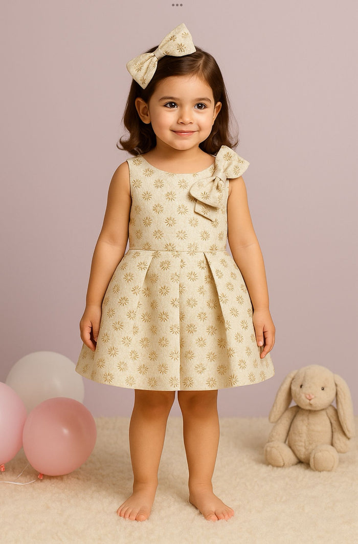 Champagne Jacquard Bow Dress