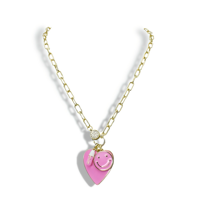 Colorful charms gold necklace featuring gemstone details, layered jewelry design, trendy accessory for women’s jewelry collections, boutique wholesale fashion necklace that is hypoallergenic, tarnish free, and waterproof jewelry with a cute aesthetic statement style