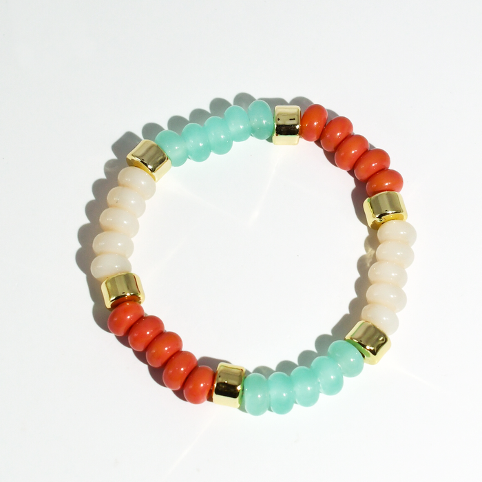 colorful gemstone jewelry, beaded fashion bracelet, gold or silver tone accessory, handcrafted beaded piece, trendy boho chic jewelry, vibrant statement wristwear, artisan handmade design, everyday stackable accessory, fashion jewelry for women, premium jewelry gift idea, boutique style wristwear, elevated modern jewelry