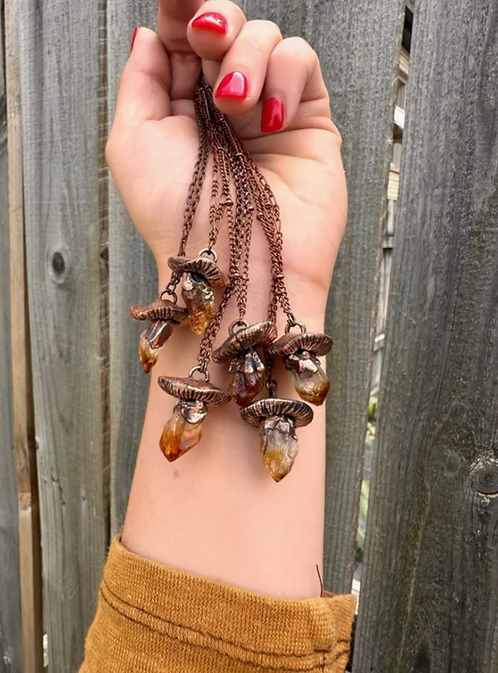 Copper + Citrine Crystal Mushroom Necklace