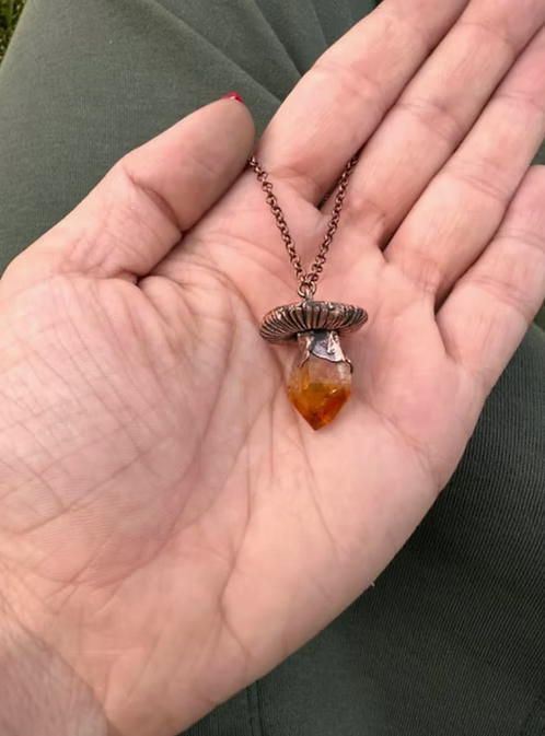 Copper + Citrine Crystal Mushroom Necklace
