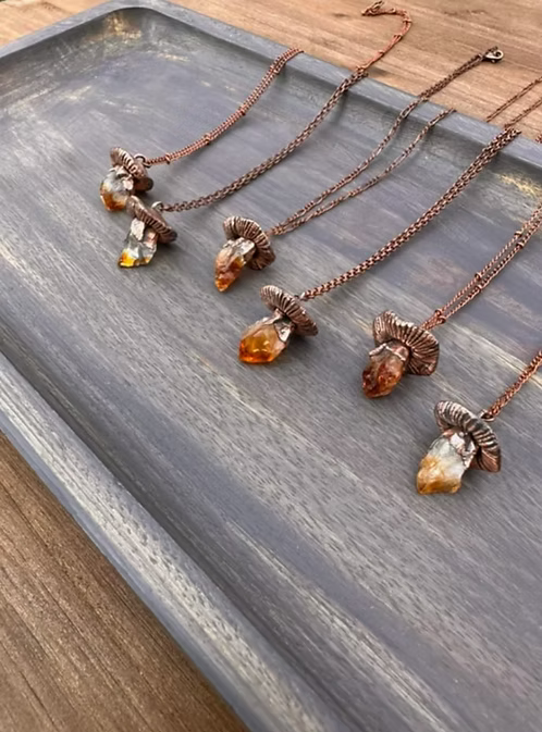 Copper + Citrine Crystal Mushroom Necklace