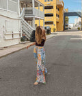 Cotton Block Print Patchwork Wide Leg Pants