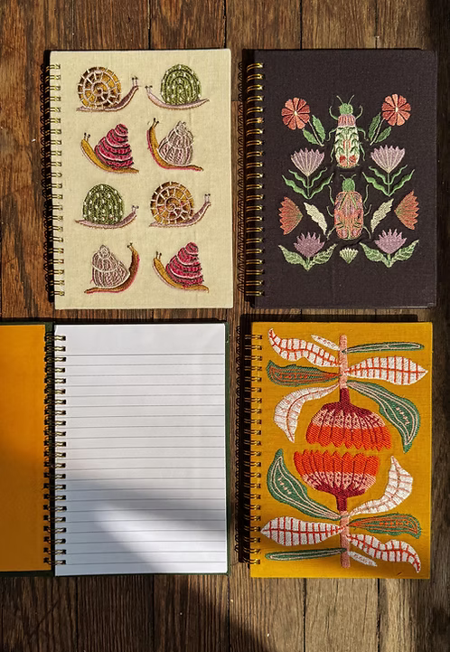 Cotton Linen Embroidered Spiral Notebook