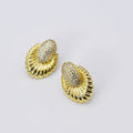 gold shell stud earrings, pave crystal dome design, boutique jewelry style, tarnish free, hypoallergenic, waterproof, wholesale earrings for boutique