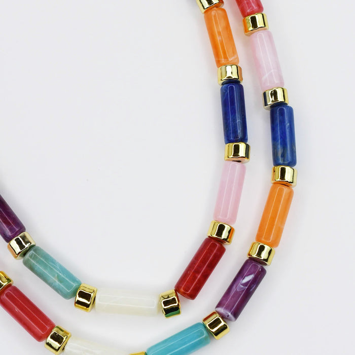 Colorful charms gold necklace featuring gemstone details, layered jewelry design, trendy accessory for women’s jewelry collections, boutique wholesale fashion necklace that is hypoallergenic, tarnish free, and waterproof jewelry with a cute aesthetic statement style