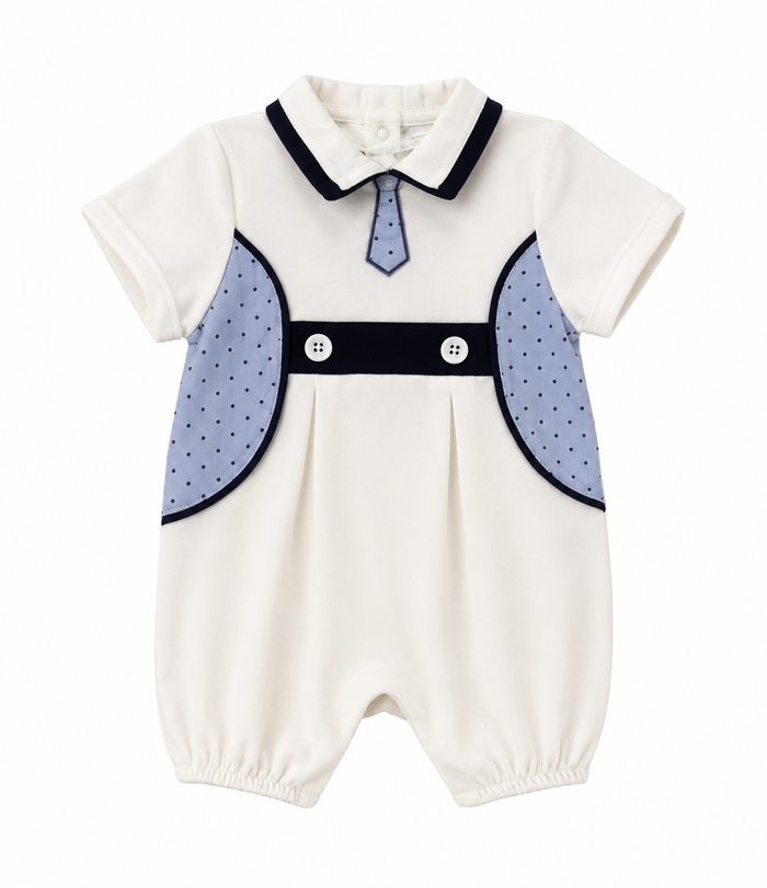 Elegant Baby Romper – White and Blue