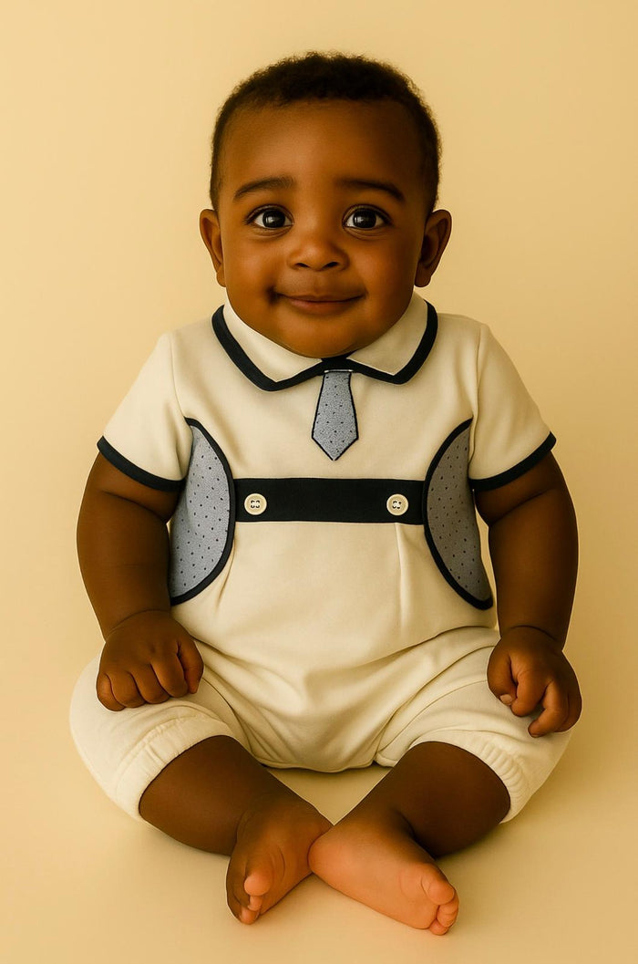 Elegant Baby Romper – White and Blue