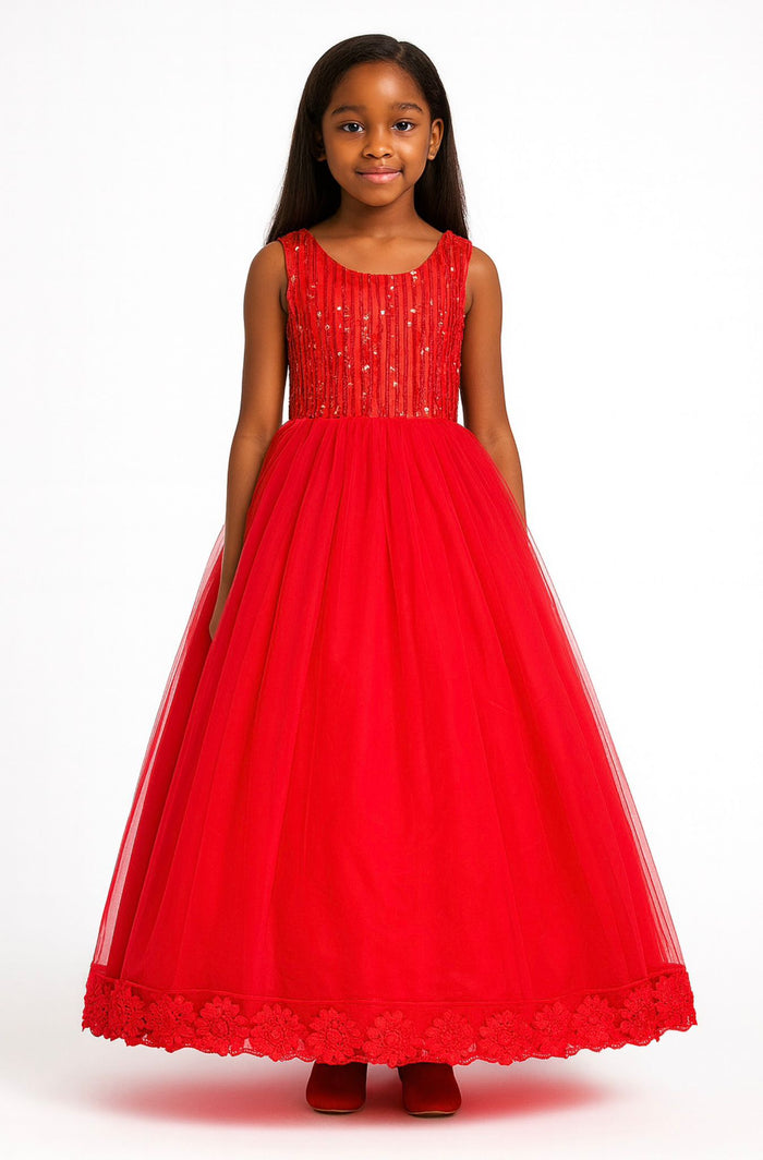 Elegant Red Party Dress for Girls