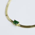 gold necklace with emerald green rectangular stone, wholesale jewelry for women's boutiques, statement accessory, boutique wholesale jewelry, waterproof necklaces, trendy design, hypoallergenic and tarnish free style