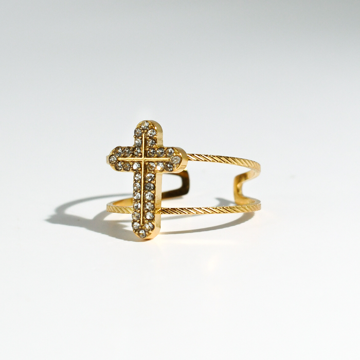 hypoallergenic ring, waterproof ring, tarnish free jewelry, boutique wholesale jewelry, dainty gold ring, gemstone statement ring, sparkly cubic zirconia ring, high quality jewelry gifts, elegant gold plated ring, trendy fashion ring, pastel gemstone ring,sparkle cross ring