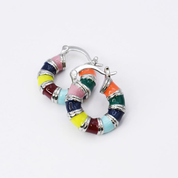 waterproof hypoallergenic silver earrings, tarnish free silver jewelry, dainty silver earrings, silver hoop earrings, handcrafted gemstone silver earrings, boutique wholesale earrings, everyday silver jewelry, high-quality silver earrings,silver colorful hoops
