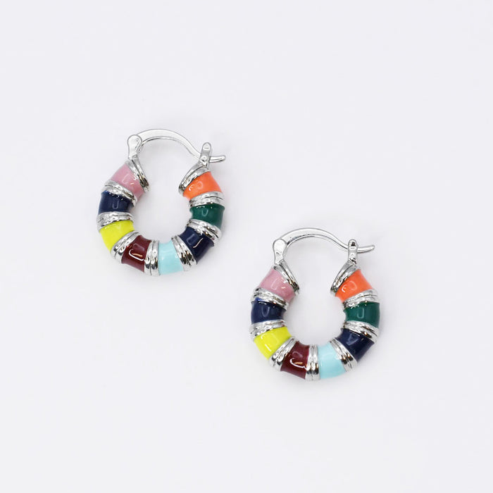 waterproof hypoallergenic silver earrings, tarnish free silver jewelry, dainty silver earrings, silver hoop earrings, handcrafted gemstone silver earrings, boutique wholesale earrings, everyday silver jewelry, high-quality silver earrings,silver colorful hoops