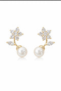 Floral Crystal Pearl Drop Earrings