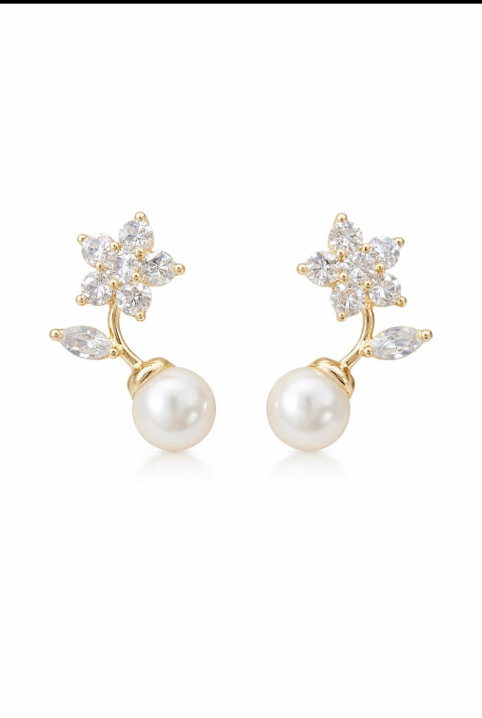 Floral Crystal Pearl Drop Earrings