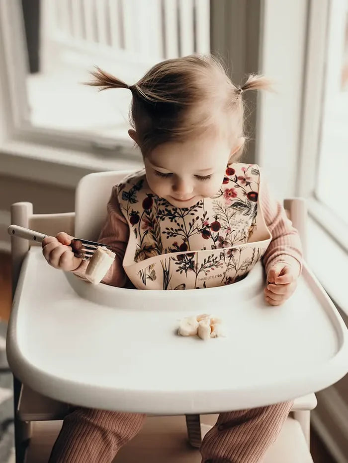 Flower Print Silicone Bib with Crumb Catcher