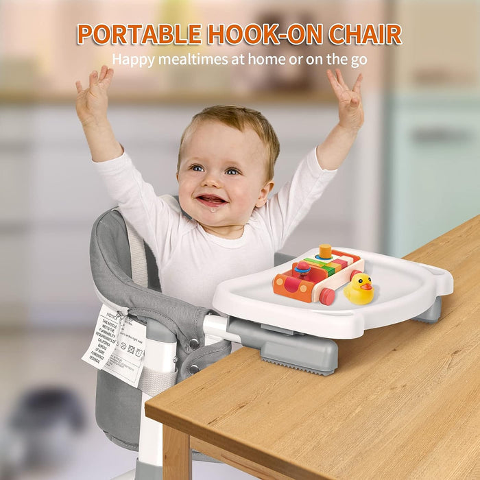 Free Standing Floor Seat 3 in 1 Baby Booster High Chair with Tray Feeding Seat for Table Hook On Chair