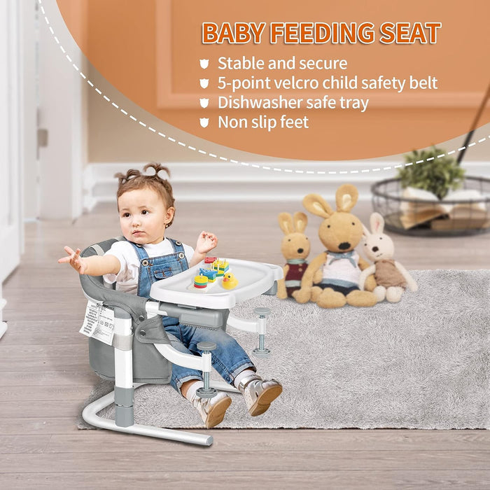 Free Standing Floor Seat 3 in 1 Baby Booster High Chair with Tray Feeding Seat for Table Hook On Chair