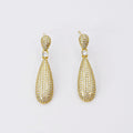 Gold teardrop pave earrings tarnish-free hypoallergenic waterproof wholesale earrings for boutique, Crystal teardrop gold dangles, Sparkling pave teardrop drops, Radiant gold teardrop shine, Micro-pave teardrop elegance, Glistening gold drop accents, Gleaming teardrop gold pieces, Polished crystal gold teardrops, Luxe gold elongated drops, Brilliant pave gold teardrops, Elegant crystal gold drops, Refined gold teardrop shimmer