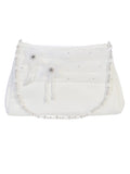 Girls Satin Purse with Organza Pleats with Flower Accens and a Pearl and Bead Strap