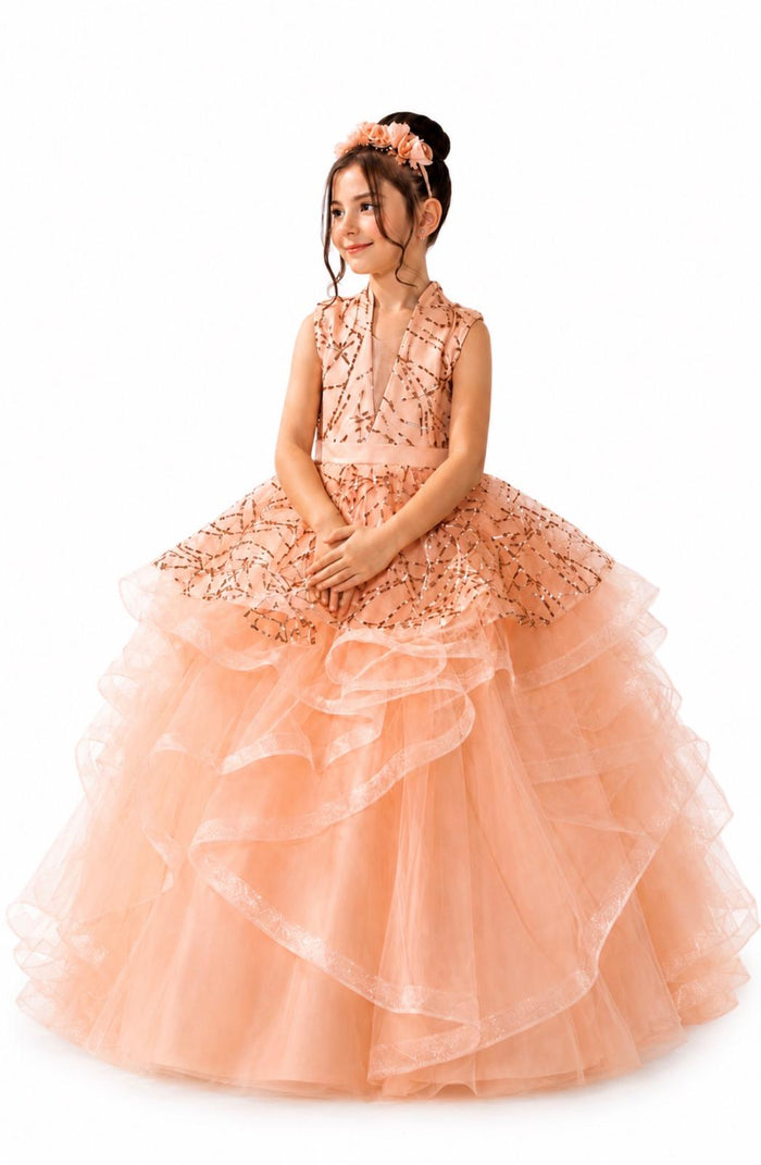 Golden Peach Princess Couture Gown