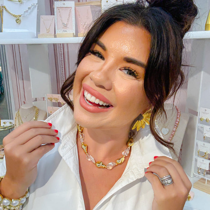 Colorful charms gold necklace featuring gemstone details, layered jewelry design, trendy accessory for women’s jewelry collections, boutique wholesale fashion necklace that is hypoallergenic, tarnish free, and waterproof jewelry with a cute aesthetic statement style